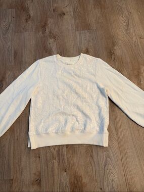 Women’s Cream Sequin Front Crewneck Pullover Sweater